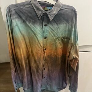 Men's Gradient Ombre Long-Sleeve Button-Down Shirt — Multi-Color 90’s Vintage